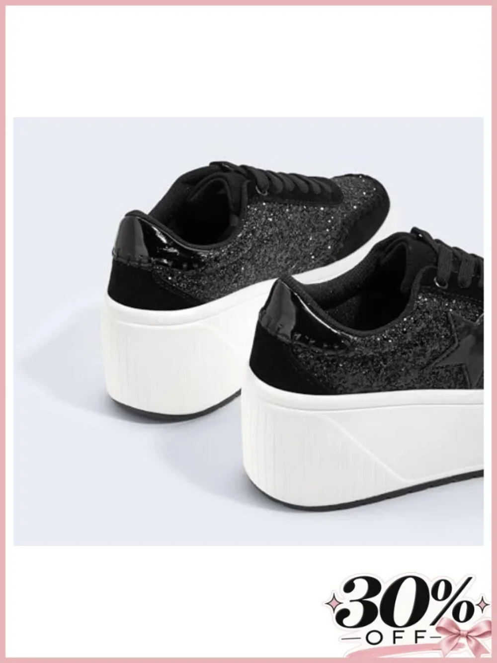 Women's Platform Chunky Sneakers Star Glitter Wedge Walking Shoes